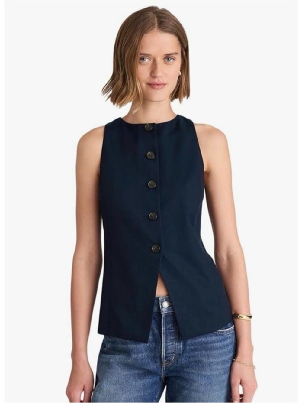 NWT Madewell Navy Crewneck Cutaway Vest in Drapey Twill Size 2